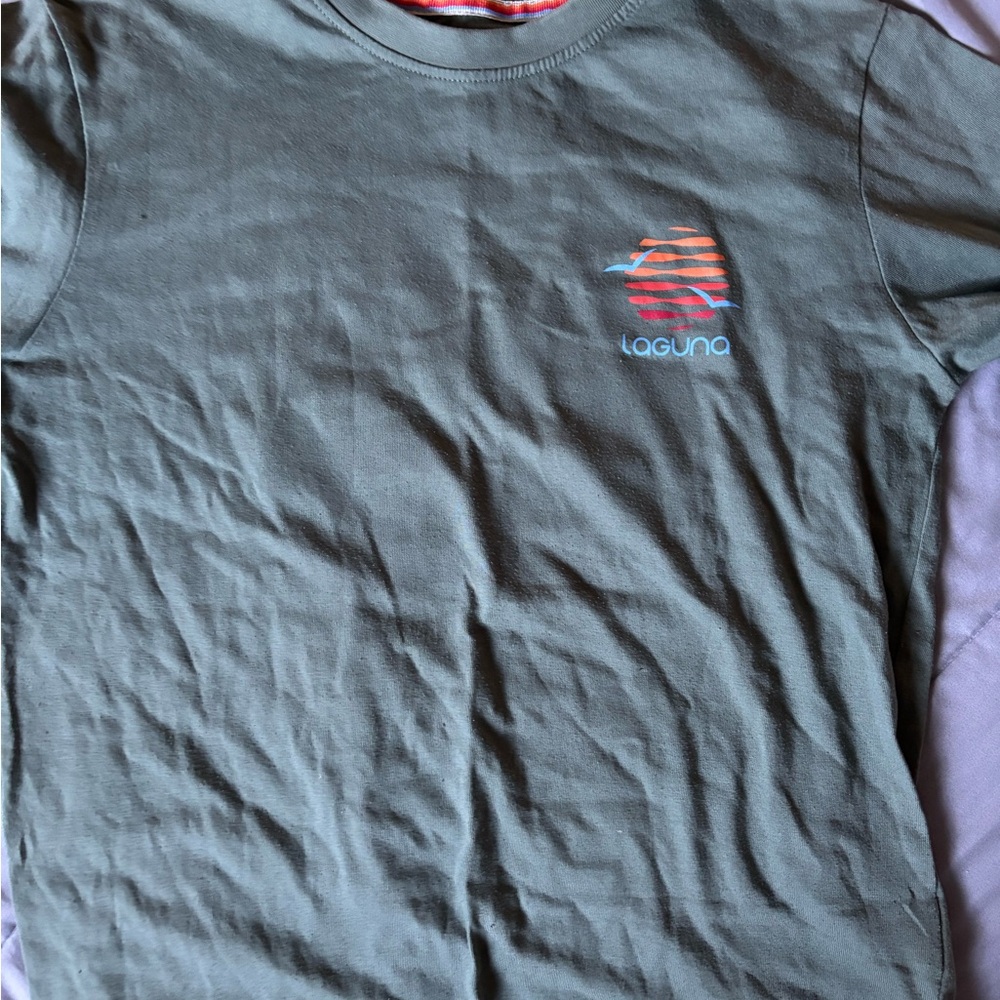 Laguna B Olive Green Kids Tee with Striped Logo